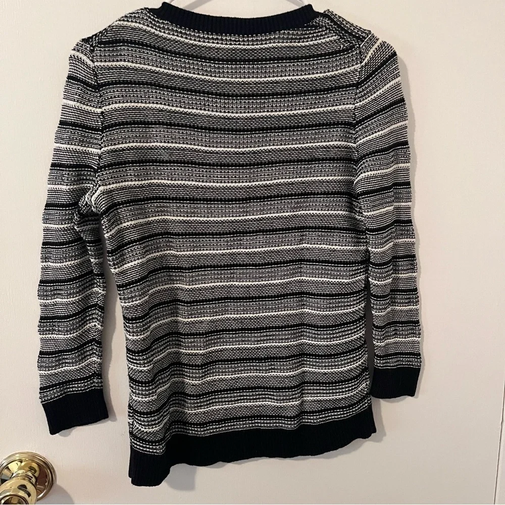 J. Crew Textured Sweater Striped Knit Pullover Crewneck Cotton Black White Small